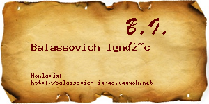 Balassovich Ignác névjegykártya